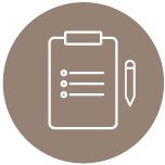 Bewerten und Begutachten Icon - Ein Notiz-Klemmbrett mit Stift