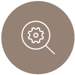 Technisches Due Diligence Icon - Eine Lupe vergrößert ein Zahnrad